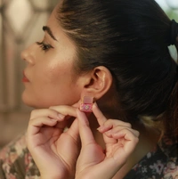Powder pink  stone handpainted meenakari stud - pink, gold